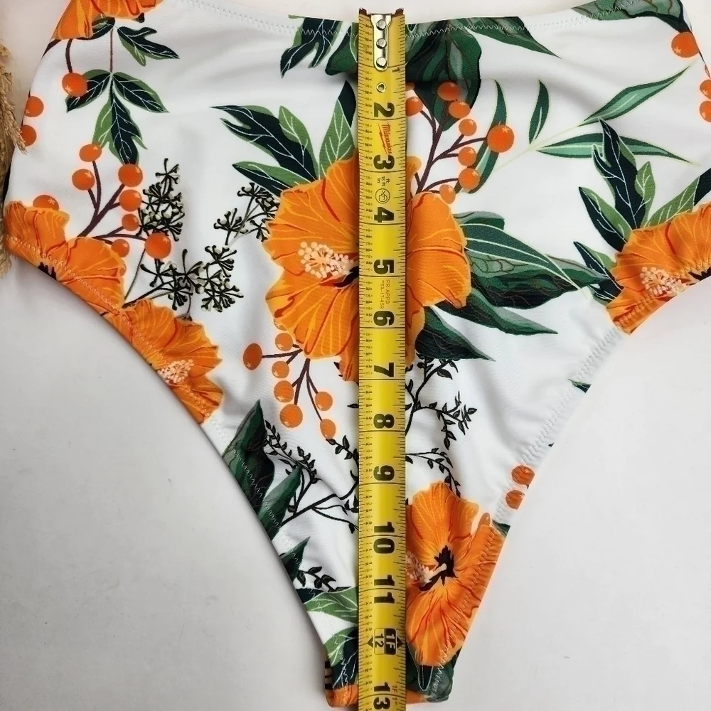 New Orange Floral 2pc Swimsuit Sz XS / S - Picture 9 of 16